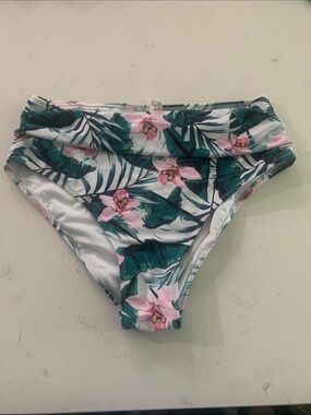 High-Waist Tropical Floral Bikini Bottom - Pink & Green